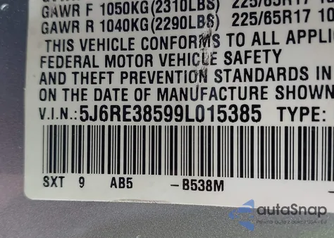 2009 Honda Cr-V Ex from USA, damaged, VIN 5J6RE38599L015385